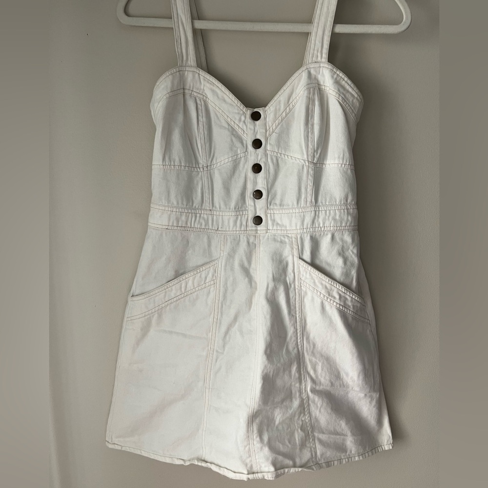 Japna White Button-Front Sweetheart Mini Dress
